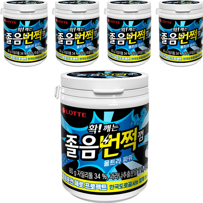 롯데웰푸드 확 깨는 졸음번쩍 껌 울트라 파워, 80g, 5개