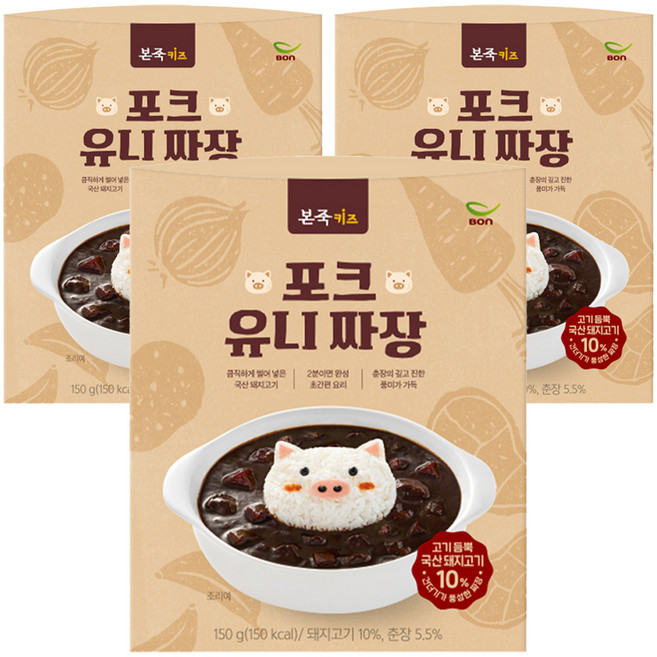 본죽 키즈 포크 유니 짜장, 150g, 3개