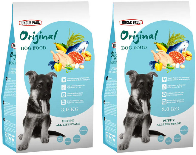 UNCLE PAUL 保羅叔叔 田園生機狗飼料 幼犬/全齡犬用, 水解胺基酸 + 藍綠藻/鮮雞蛋 + 酵素益菌, 3kg, 2袋