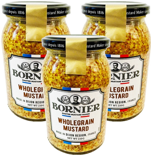 BORNIER 全穀芥末籽醬, 210g, 3個