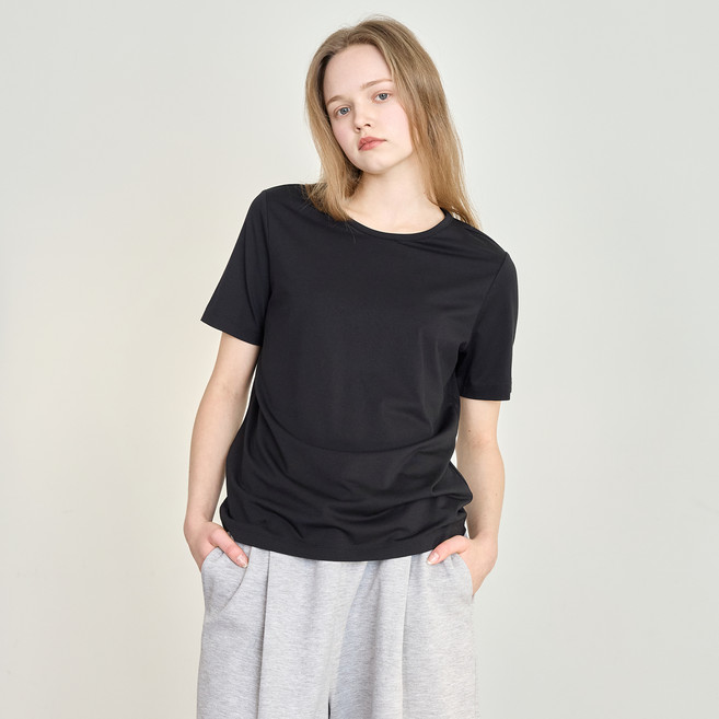 베이직하우스 여성용 통기성 모달 크루넥 레귤러핏 반팔 티셔츠 LATS0222