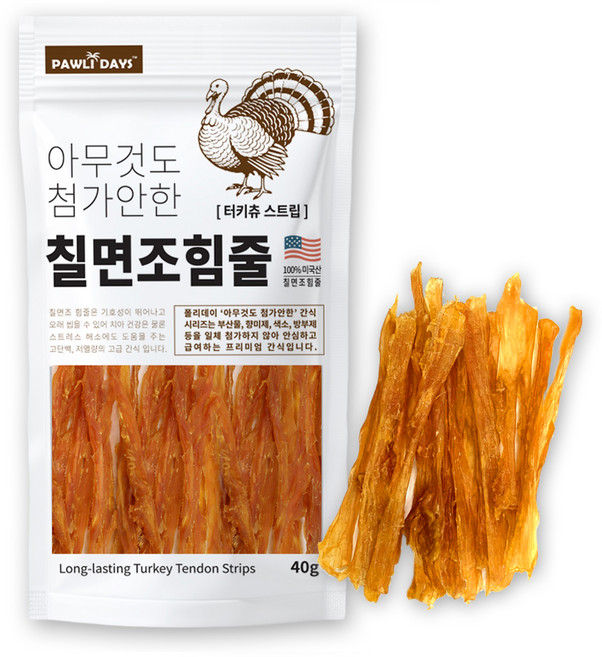 폴리데이 강아지 아무것도 첨가안한 육포 터키츄, 40g, 1개, 칠면조힘줄 스트립