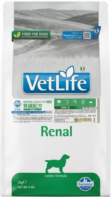 Farmina 法米納 VetLife VDR-9 VETLIFE 獸醫寵愛天然處方系列 犬用腎臟配方 乾飼料, 1袋, 2kg, 腎臟保健