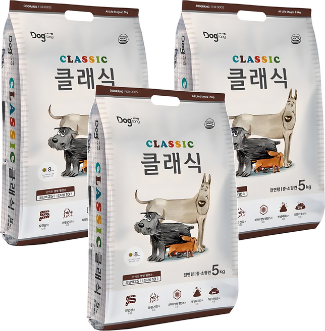 도그랑 전연령 강아지 클래식 건식사료, 닭, 5kg, 3개