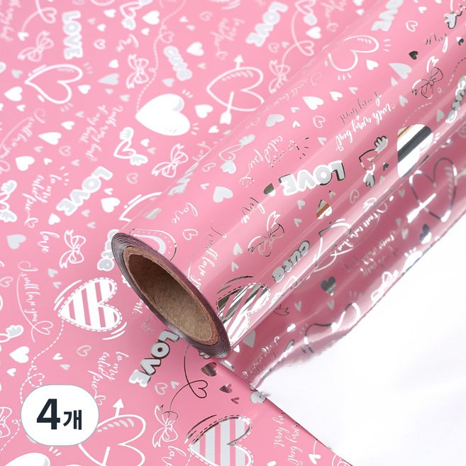 심쿵하트 증착 포장지 대 53cm x 17m, 핑크, 4개
