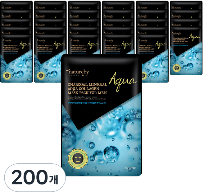 네이처바이 포맨 숯 미네랄 아쿠아 콜라겐 마스크팩, 25ml, 200개