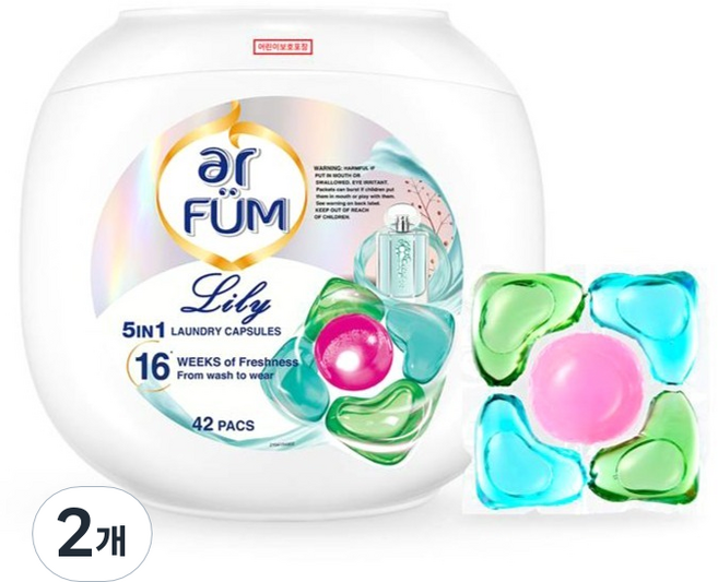 아로퓸 퍼퓸 고농축 세탁 캡슐세제 화이트릴리향, 42개입, 2개