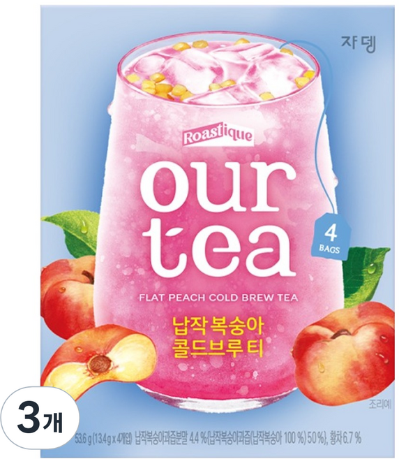 아워티 쟈뎅 납작 복숭아 콜드브루 티, 13.4g, 3개, 4개입