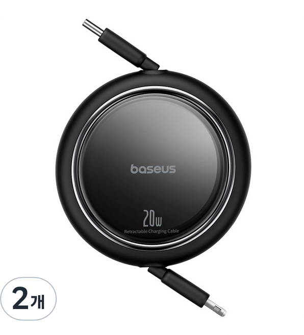 베이스어스 Free2Pull C타입 애플8핀 아이폰 고속 충전 접이식 케이블 20W, 1m, 블랙, 2개