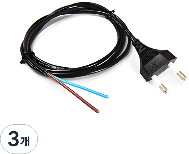 파워코드 탈피 2구형 전원케이블, 3개, 1.5m
