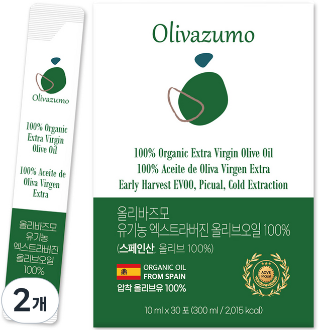 올리바즈모 유기농 엑스트라버진 올리브오일 100% 스틱 30p, 2개, 300ml