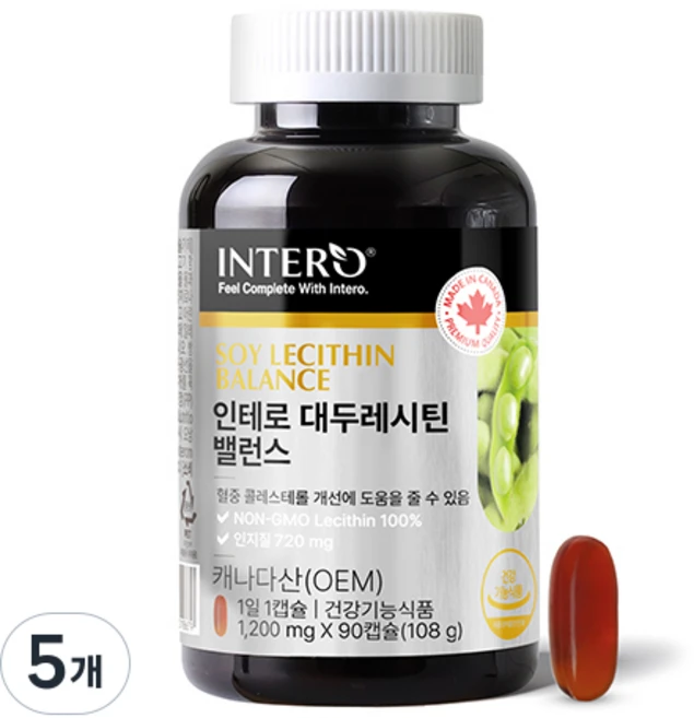 인테로 대두 레시틴 밸런스 108g, 90정, 5개 - 쿠팡