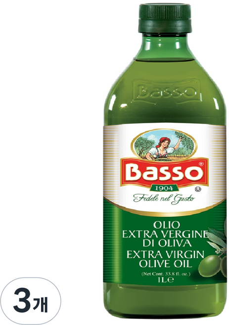 Basso 올리브오일 엑스트라버진, 3개, 1L