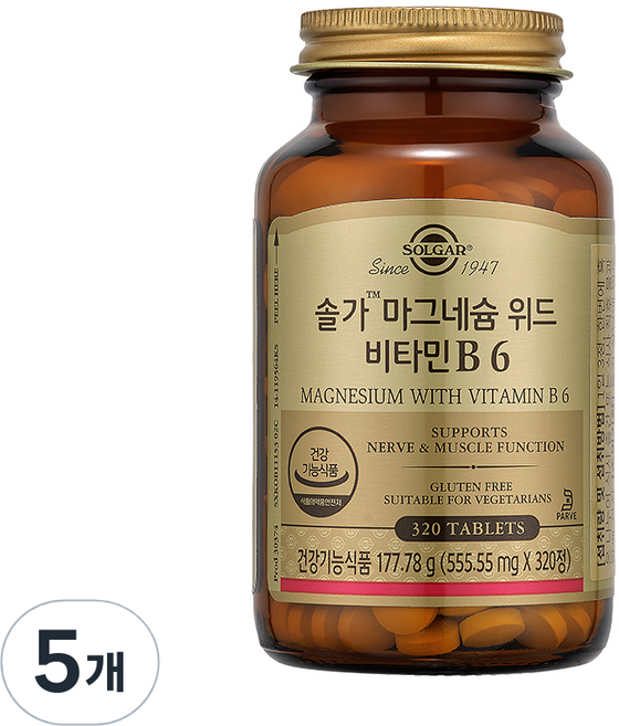 SOLGAR 鎂與維他命B6, 320錠, 5個