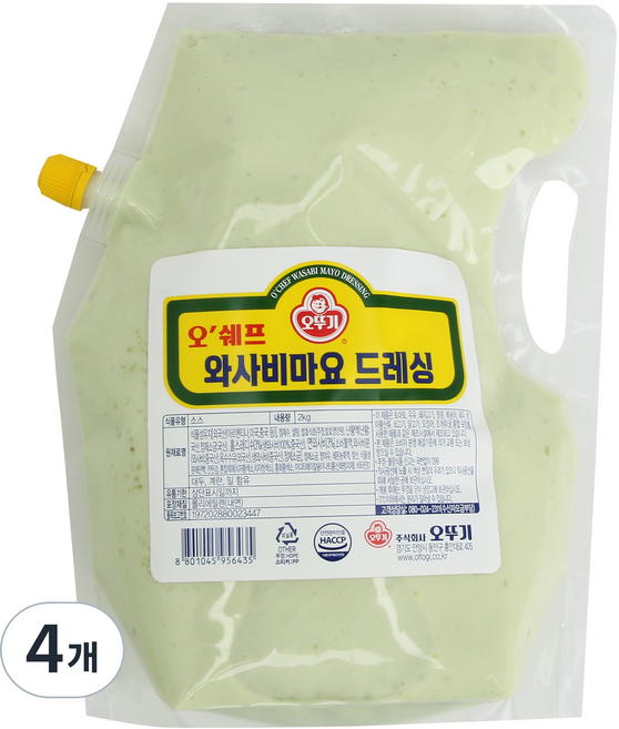 오뚜기 오쉐프 와사비 마요 드레싱, 2kg, 4개