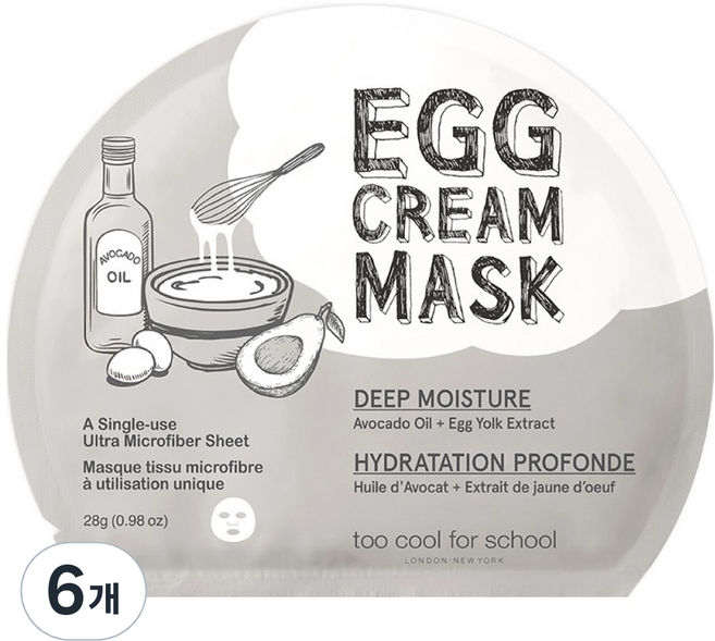 투쿨포스쿨 에그 크림 마스크 딥모이스처, 1개입, 6개