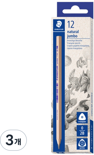 스테들러 네추럴 119N 점보연필 2B 12p, 우드, 3개