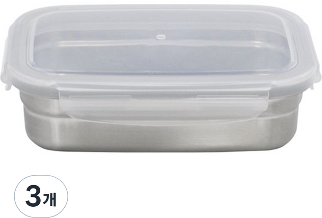 키친유 직사각 락스텐 밀폐용기 560ml, 단품, 3개