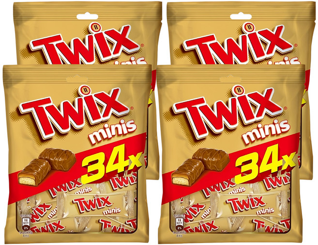 Twix 特趣 迷你焦糖夾心巧克力, 340g, 4袋