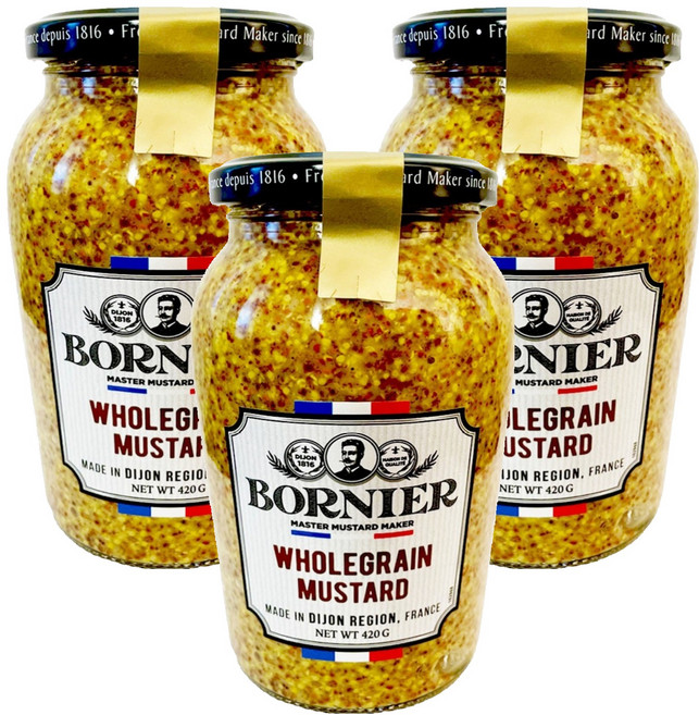 BORNIER 全穀芥末籽醬, 420g, 3個