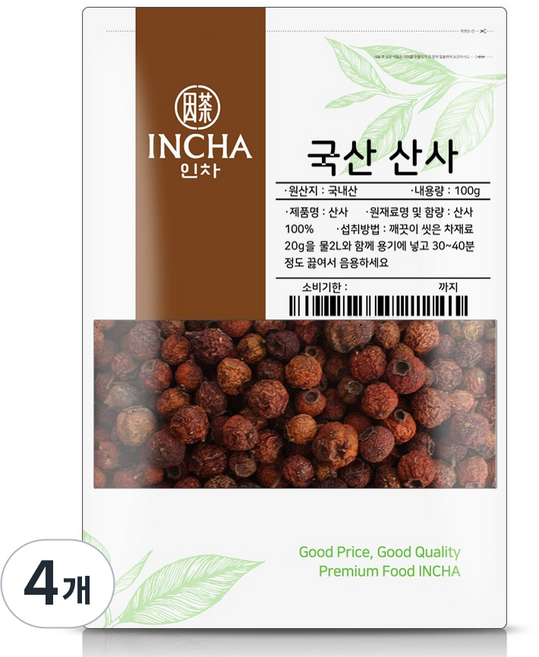 인차 국산 산사 열매 차, 100g, 4개