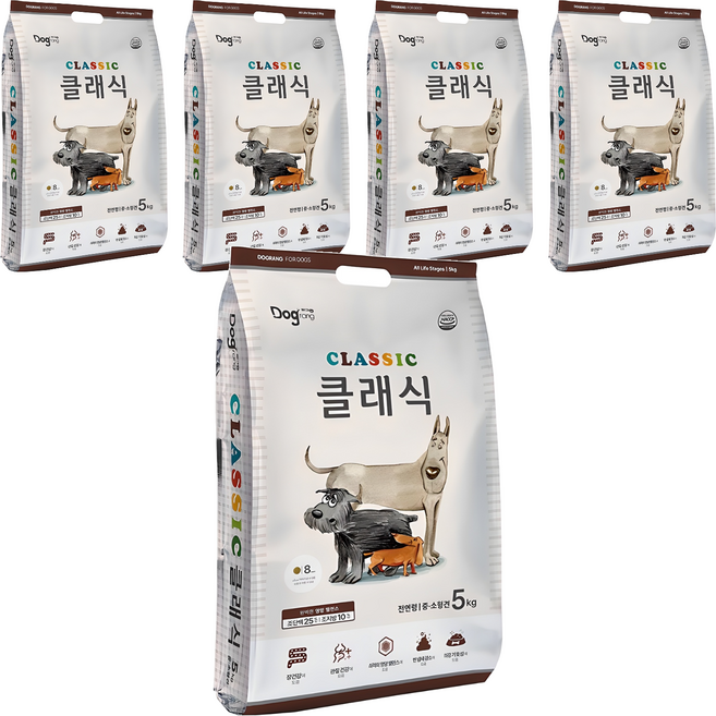 도그랑 전연령 강아지 클래식 건식사료, 닭, 5kg, 5개