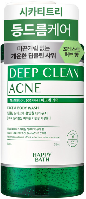해피바스 딥클린 티트리 아크네 케어 올인원 바디워시 아로마틱 우디 향, 900g, 1개