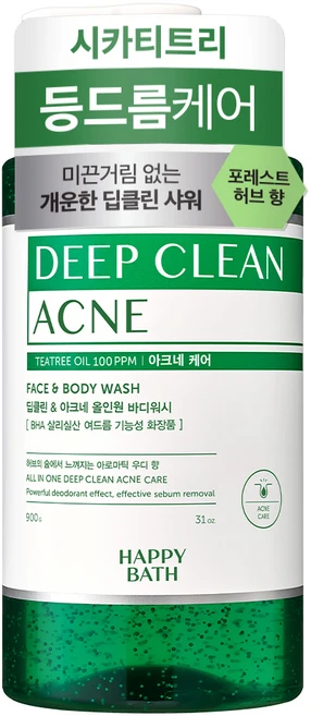 해피바스 딥클린 티트리 아크네 케어 올인원 바디워시 아로마틱 우디 향, 900g, 1개 - 쿠팡