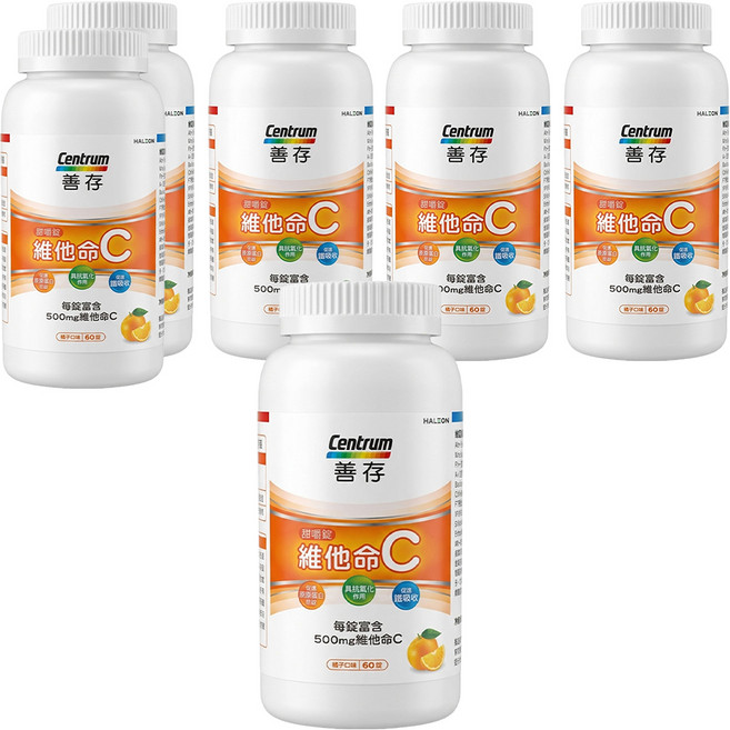Centrum 善存 維他命C甜嚼錠 橘子口味, 500mg, 6罐