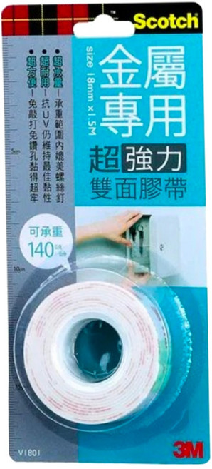 3M Scotch 超強力VHB雙面膠帶 金屬專用 V1801 適用戶外環境 材質強韌可承重 高黏力高強度, 1個