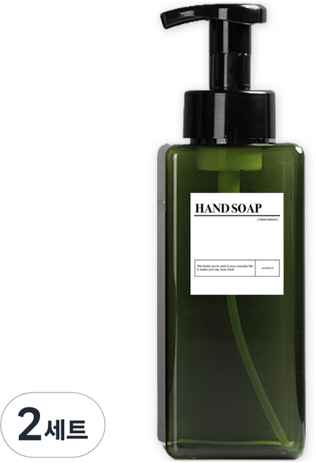뉴앤룩 사각 거품용기 핸드워시 리필공병 650ml + A라벨스티커 핸드솝 세트, 그린(리필공병), 2세트