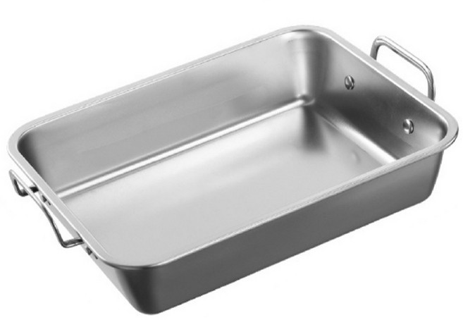 韓國304烹烤盤 30x24x6cm 不鏽鋼材質耐高溫耐酸鹼抗腐蝕 適用於烤箱烘烤麵包甜點, 銀色, 1個