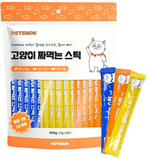 펫츠몬 고양이 짜먹는 스틱, 혼합맛(닭고기/참치/연어), 900g, 1개