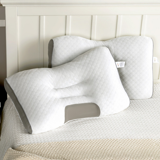 코멧 편안한 꿀잠 경추베개, 화이트+그레이, 2개