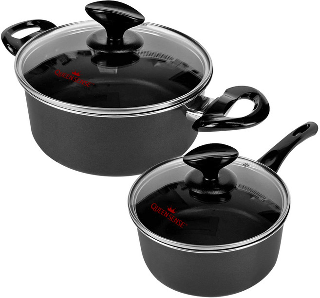 퀸센스 인덕션 디오냄비 2종 세트, 편수18cm+양수24cm, 블랙