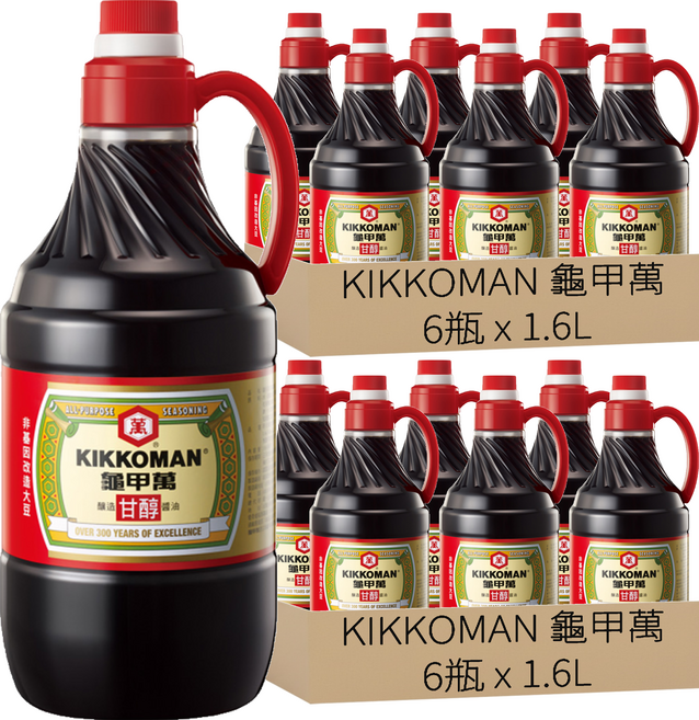 KIKKOMAN 龜甲萬 甘醇醬油, 1.6L, 12瓶