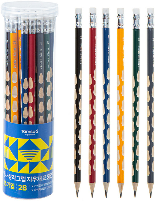탐사 삼각그립 지우개 교정연필 2B, 혼합색상, 36개