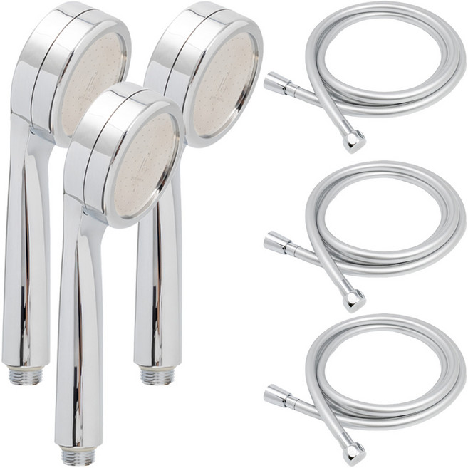 제일바스 샤워기 헤드 + 물때방지 PVC 호스 1.5m, 3개, 실버