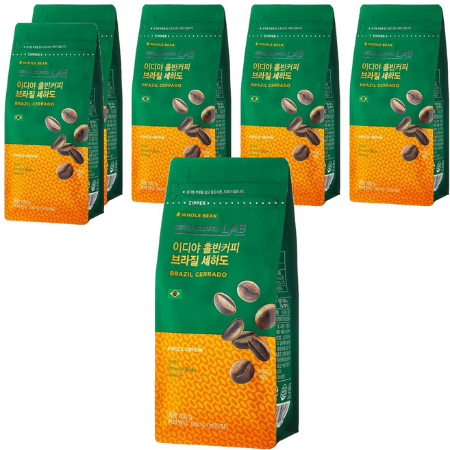 이디야커피연구소 홀빈커피 브라질 세하도, 200g, 6개, 홀빈(분쇄안함)