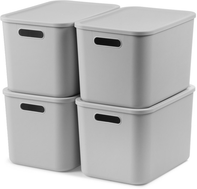 코멧 홈 심플한 리빙박스 팬트리 정리함 L, 그레이, 4개