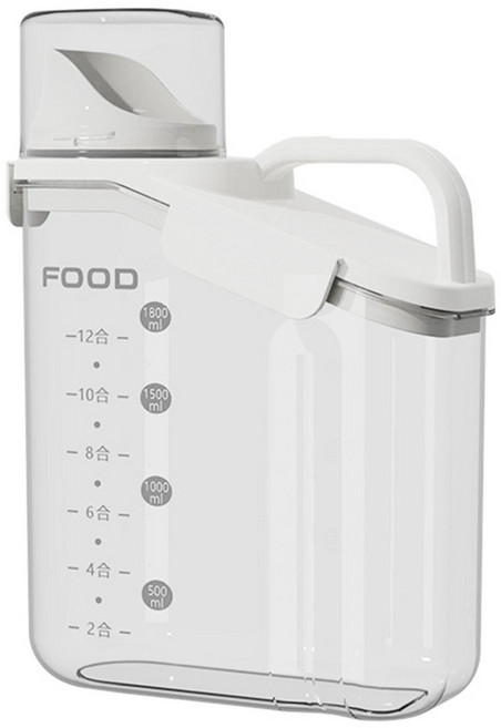 小麥購物 量杯密封罐 1.8L, 白色 + 透明色, 1個