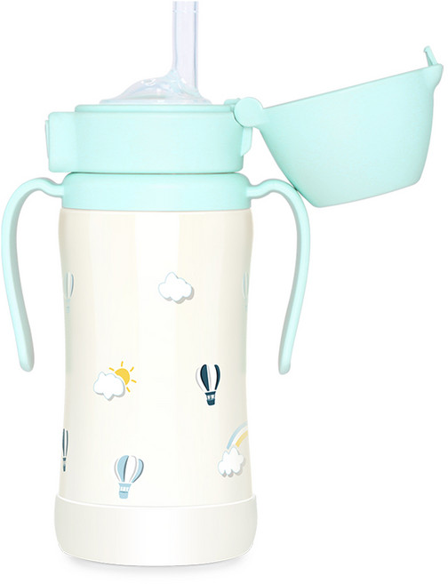 그로미미 스테인리스 빨대컵, 300ml, 1개, 크리미블루 + 스카이벌룬