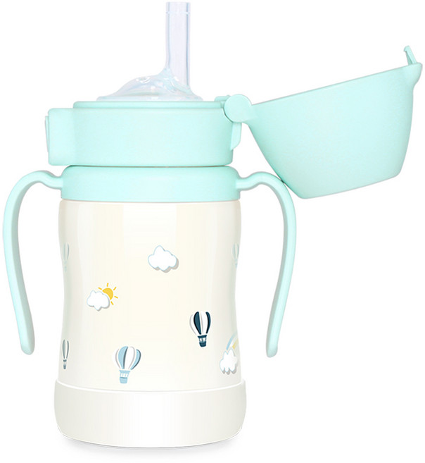 그로미미 스테인리스 빨대컵, 200ml, 1개, 크리미블루 + 스카이벌룬