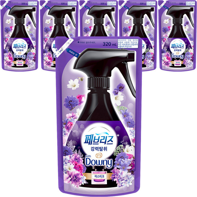 페브리즈 섬유탈취제 강력탈취 미스티크 리필, 320ml, 6개