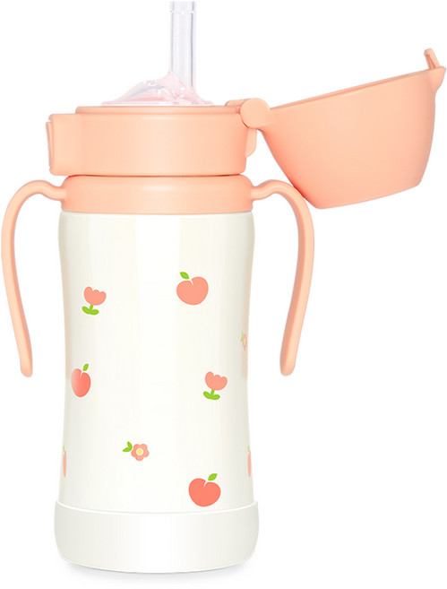 그로미미 스테인리스 빨대컵, 300ml, 1개, 로제코랄 + 피치플라워