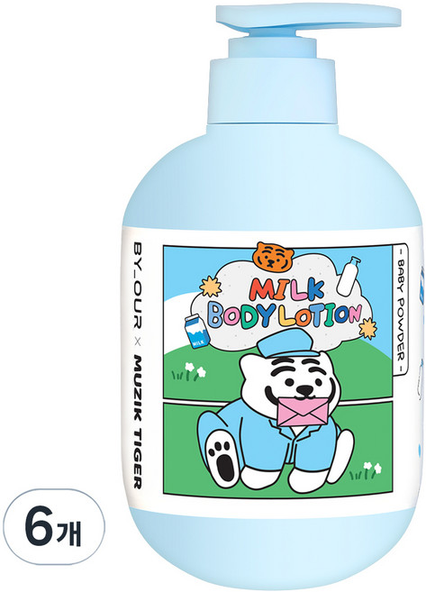 바이아우어 무직타이거 밀크 퍼퓸 보습 바디로션 베이비파우더향, 500ml, 6개