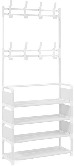 鞋帽架 升級款 側布, 白色, 4層