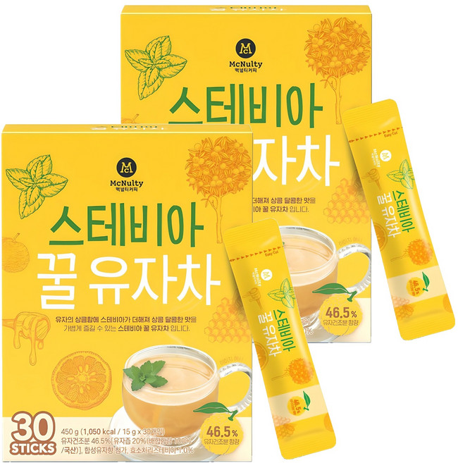 맥널티커피 스테비아 꿀 유자차, 15g, 30개입, 2개