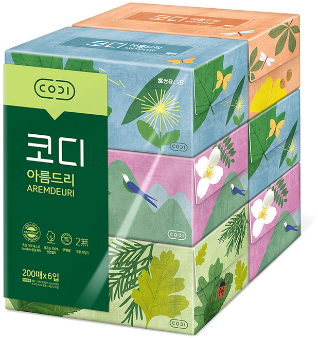 코디 아름드리 스위트 천연펄프 각티슈 2겹, 200매, 6개