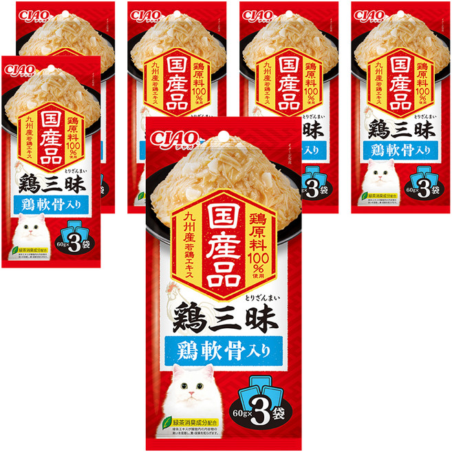 INABA CIAO 啾嚕 豪華三昧餐包, 雞軟骨, 180g, 6袋
